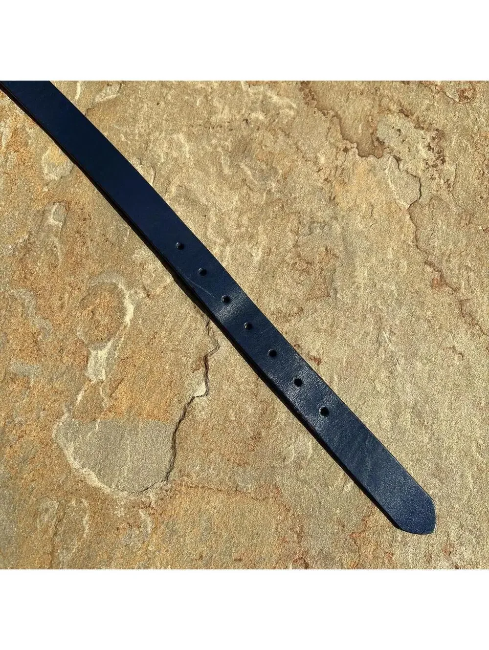 Navy Leather Belt w/ Gold Buckle